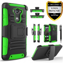 Motorola Droid Turbo Case, Dual Layers [Combo Holster] Case And Built-In Kickstand Bundled with [Premium Screen Protector] Hybird Shockproof And Circlemalls Stylus Pen (Green)